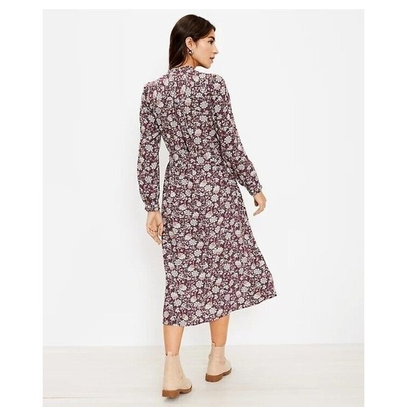 NWT Loft Floral Ruffle Shirtdress Button Down Tie Belt Size Large - Picture 3 of 16